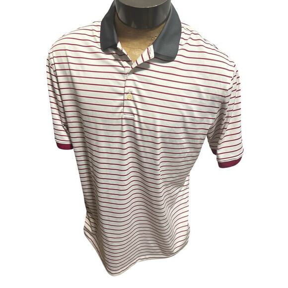 Nike DriFit Mens Large White/Red Striped Short Sleeve Polo - Picture 1 of 5
